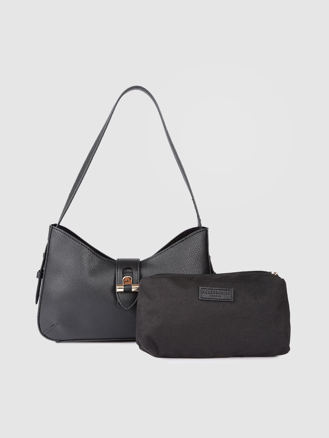 Accessorize Black Solid Hobo Bag Price in India