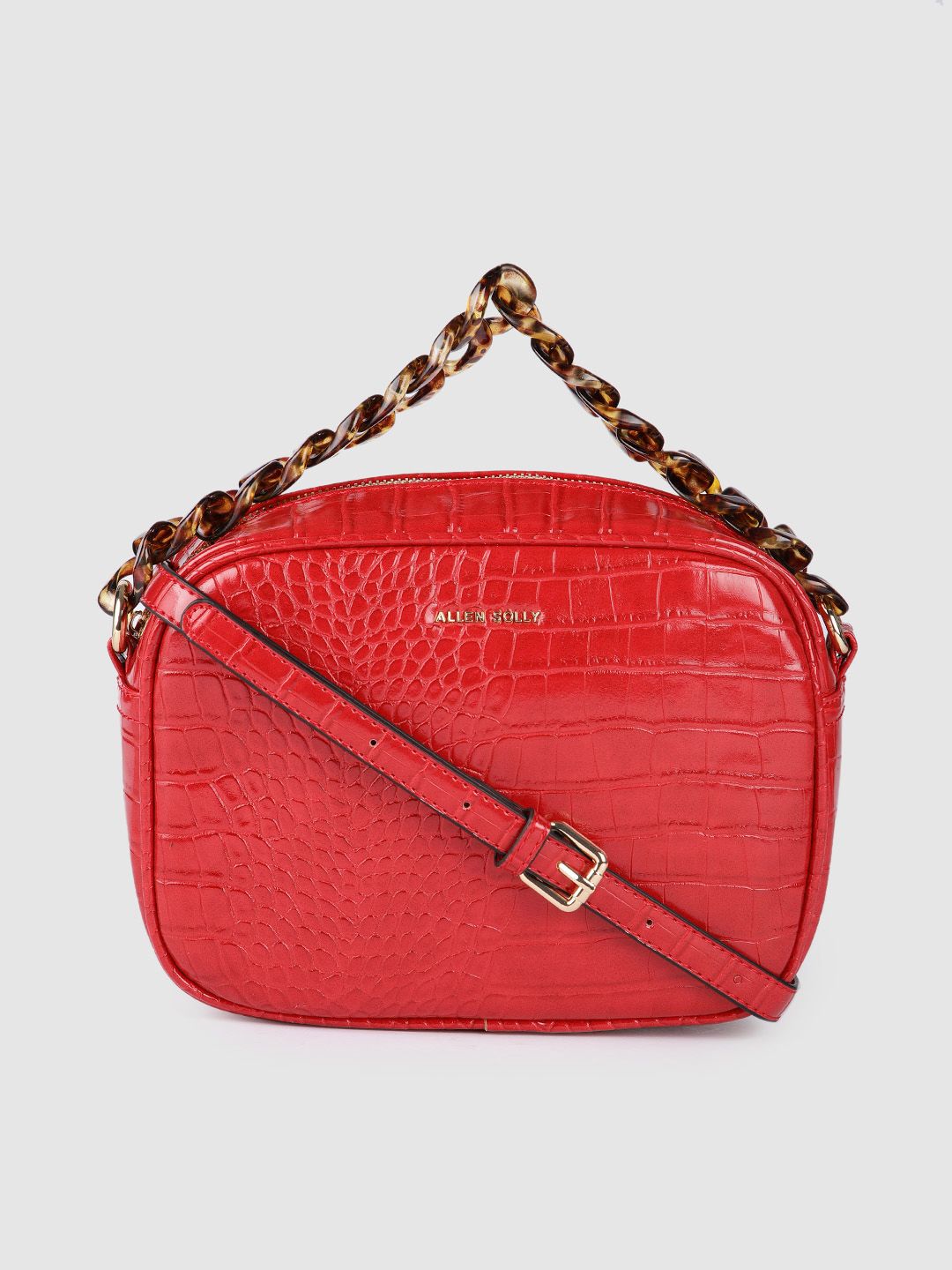 Allen Solly Red Animal Textured PU Regular Structured Handheld Bag Price in India