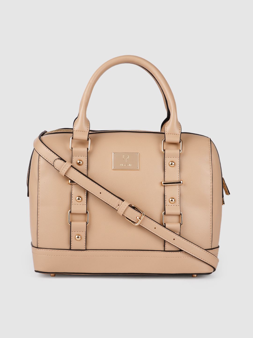 Allen Solly Nude-Pink Solid PU Regular Structured Handheld Bag with Buckle Detail Price in India