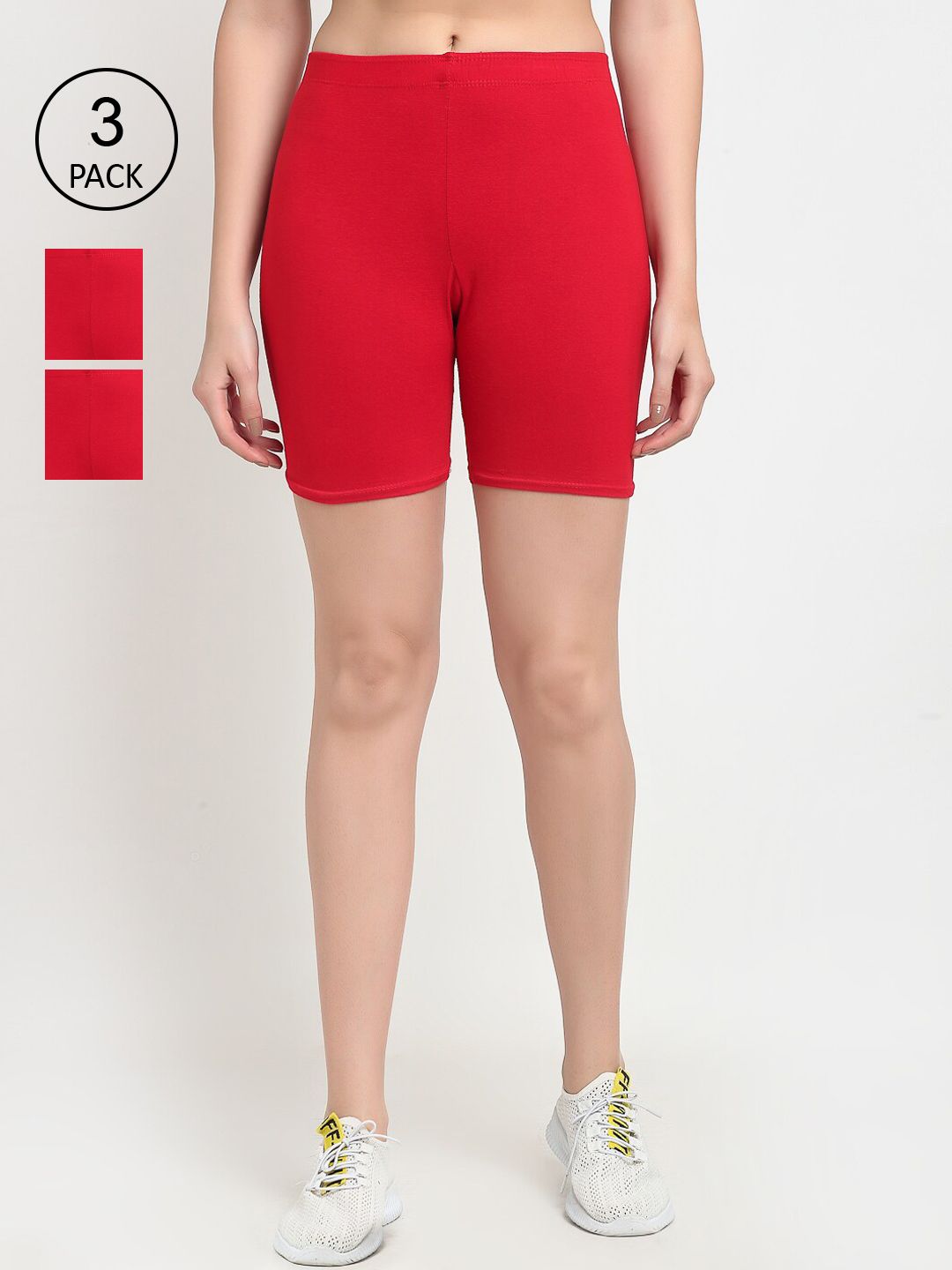 GRACIT Women Set of 3 Red Skinny Fit Biker Shorts Price in India