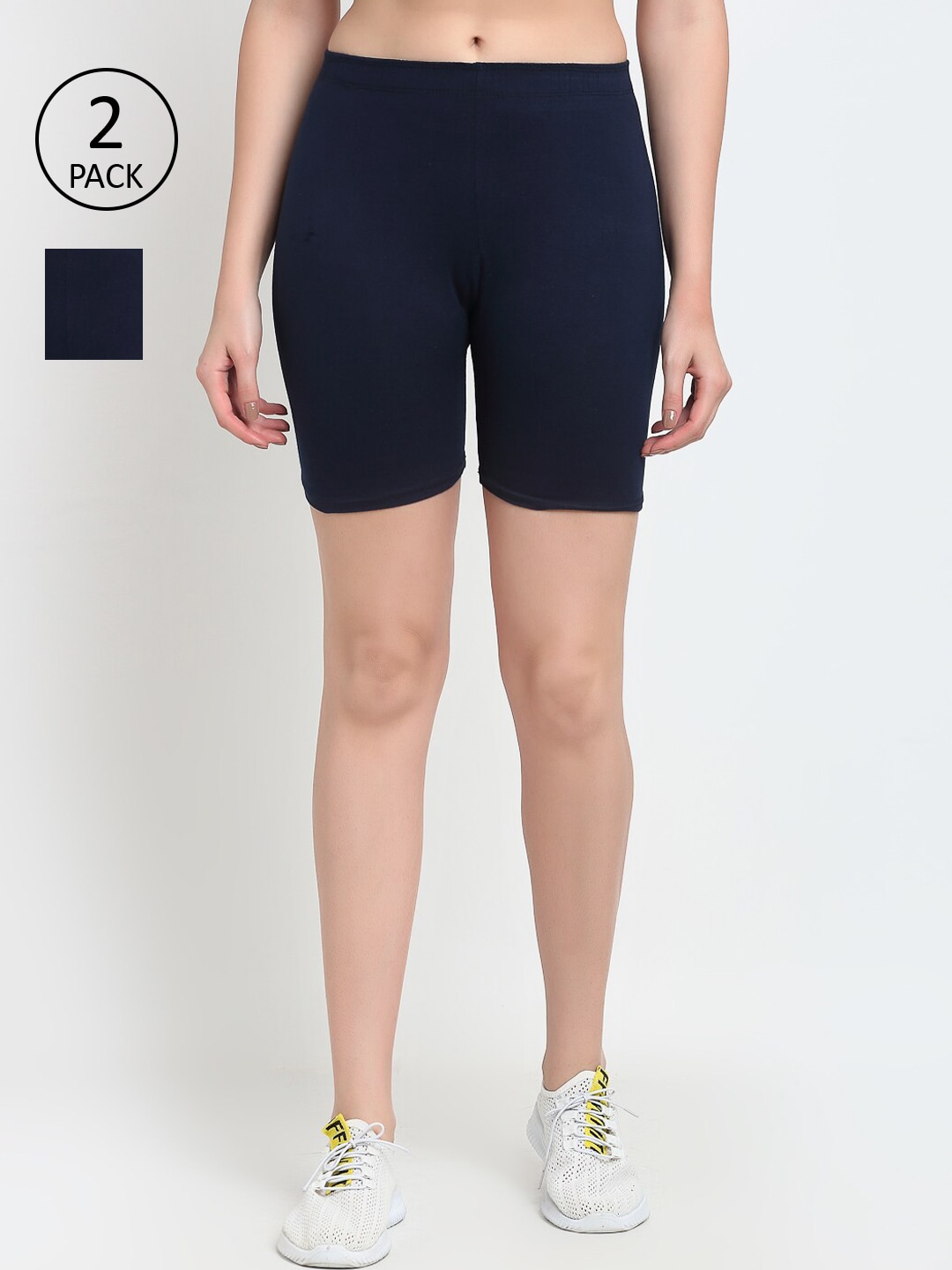 GRACIT Women Set of 2 Navy Blue Skinny Fit Biker Shorts Price in India