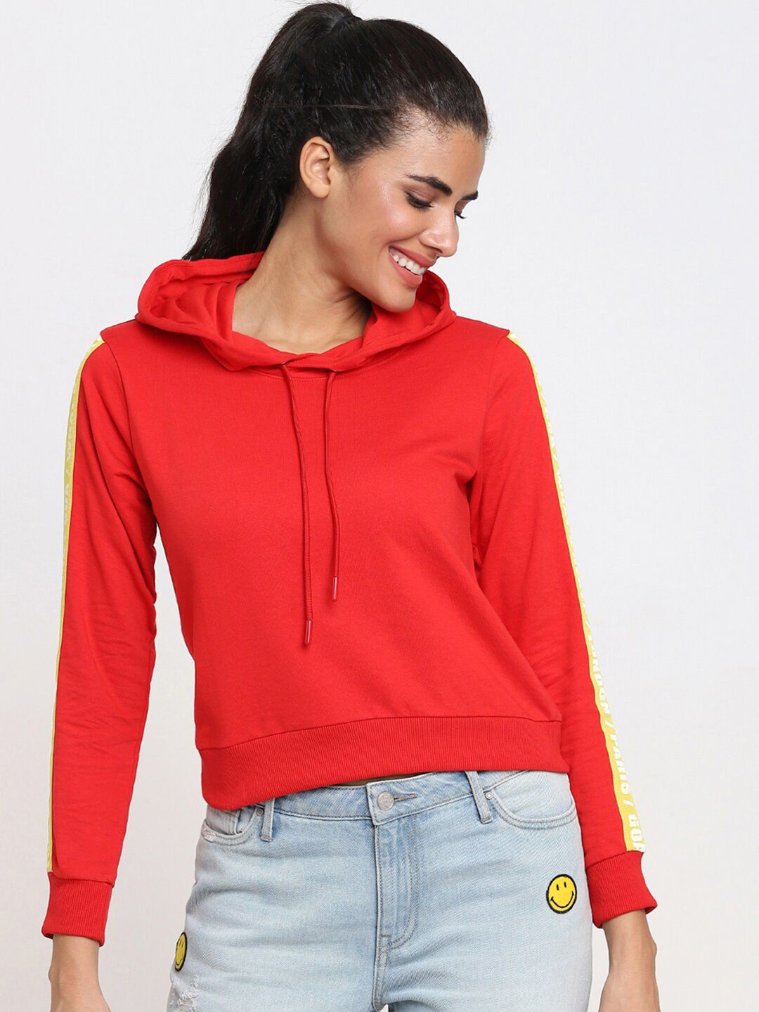 Bewakoof Women Red Hooded Cotton Sweatshirt Price in India