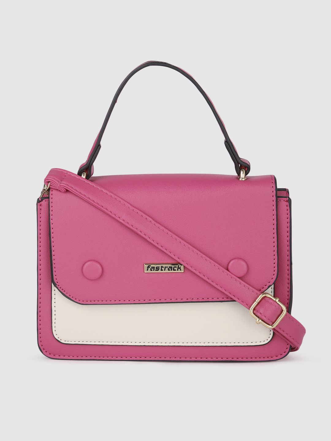 Fastrack Fuchsia & White Colourblocked Structured Satchel Price in India