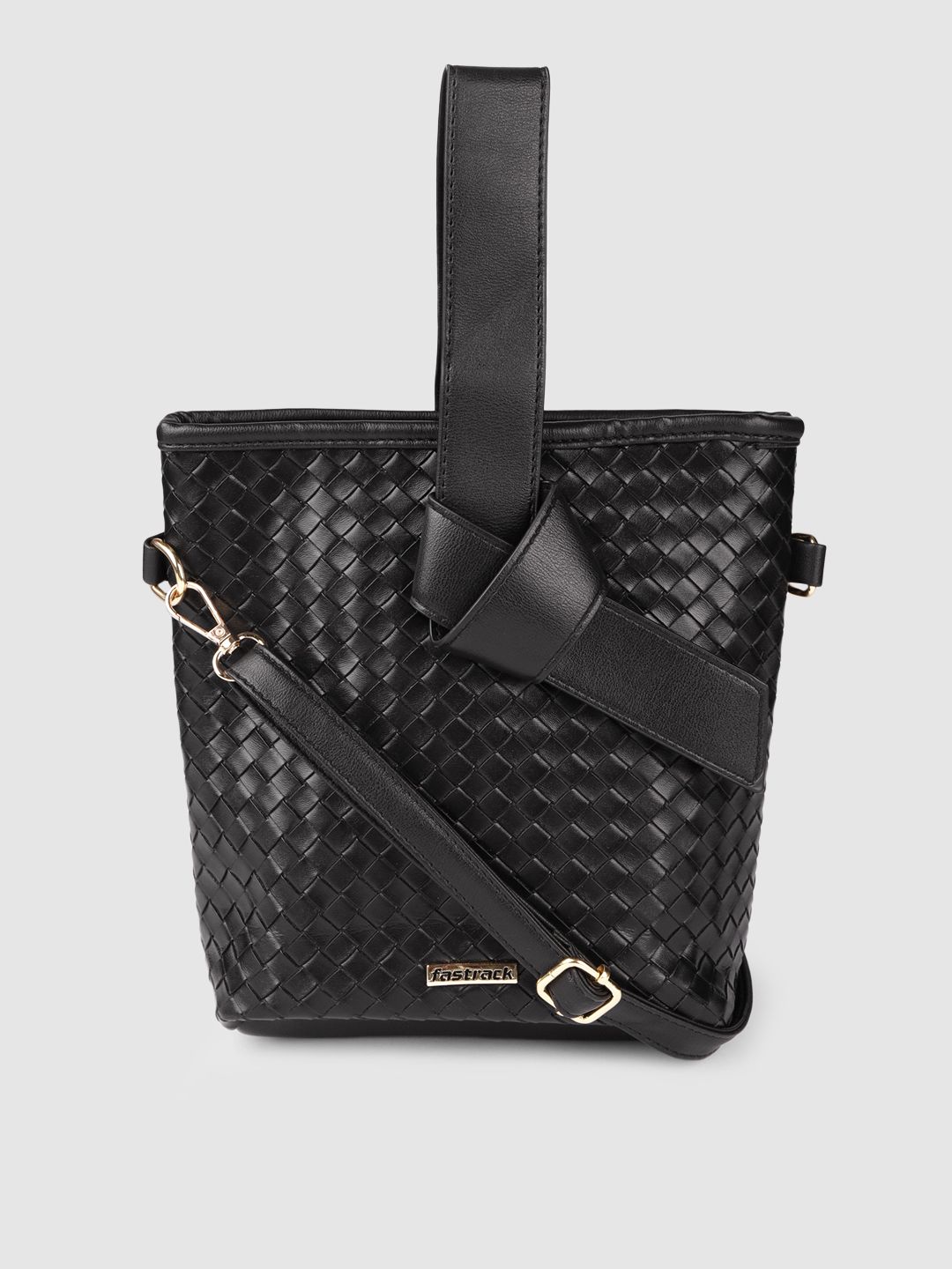 Fastrack Black Geometric Textured Bucket Handheld Bag Price in India