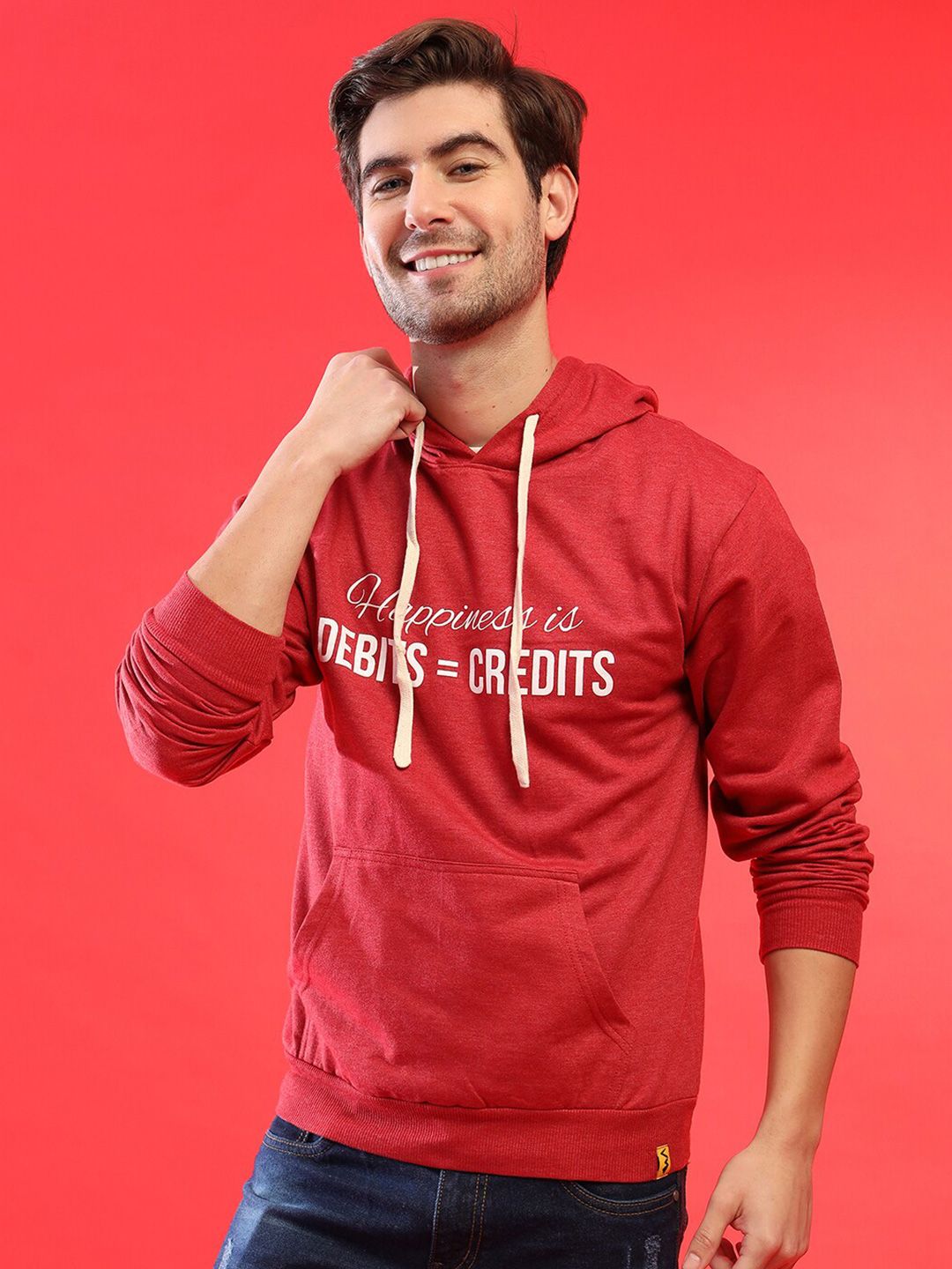 CAHOOT Men Maroon Printed Hooded Sweatshirt