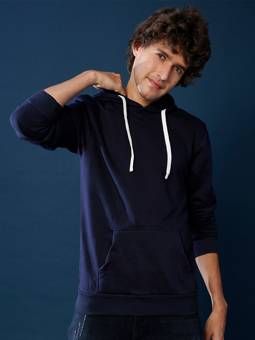 CAHOOT Men Navy Blue Hooded Sweatshirt
