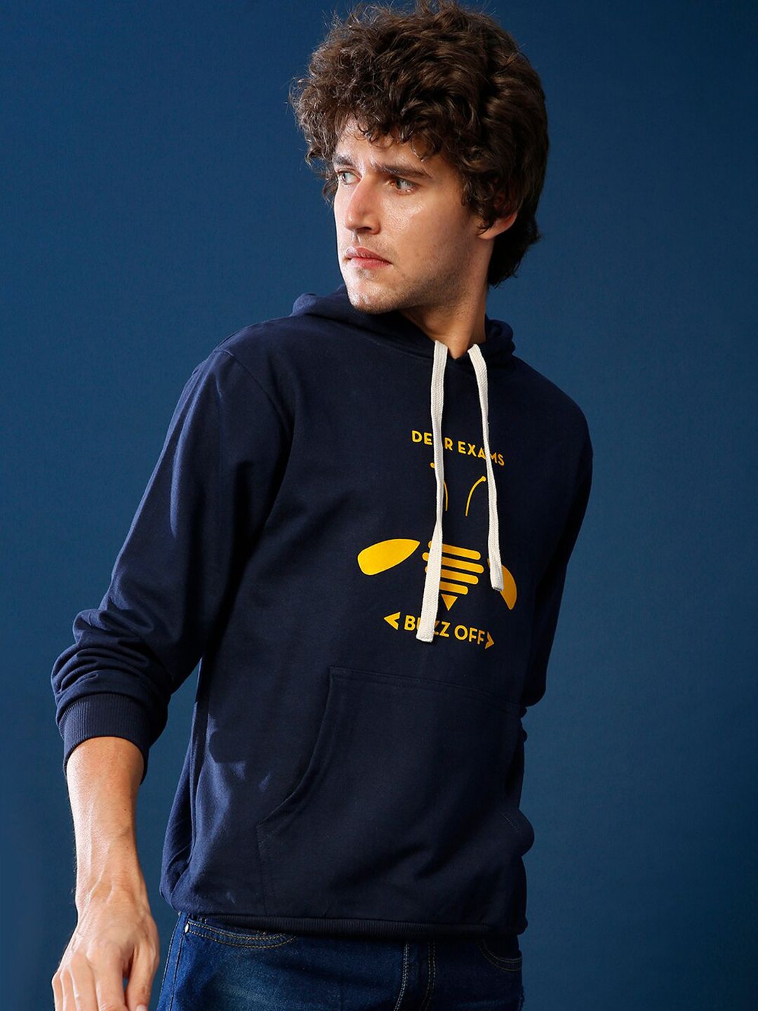 CAHOOT Men Blue Printed Hooded Sweatshirt