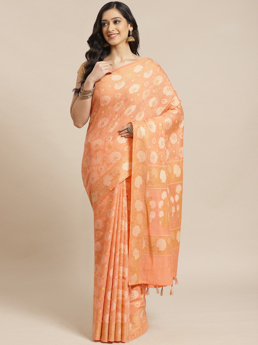 Peach Ethnic Motifs Sarees Buy Peach Ethnic Motifs Sarees Online In India