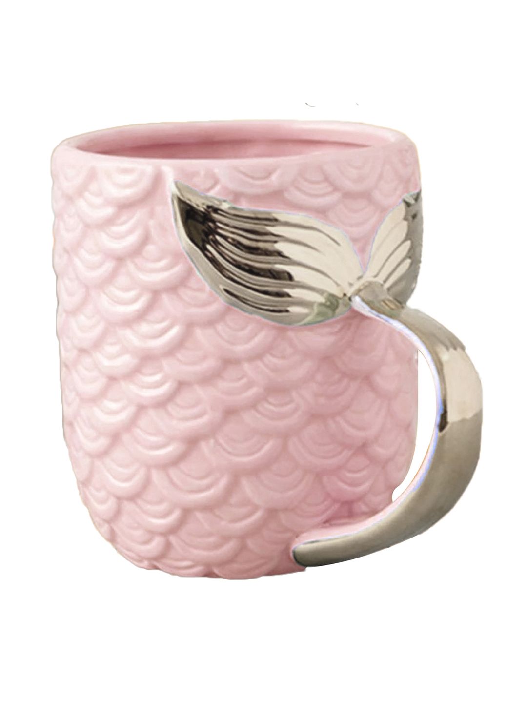 BonZeaL Pink & Gold-Toned 3D Ceramic Mermaid Tail Textured Ceramic Glossy Cups Price in India