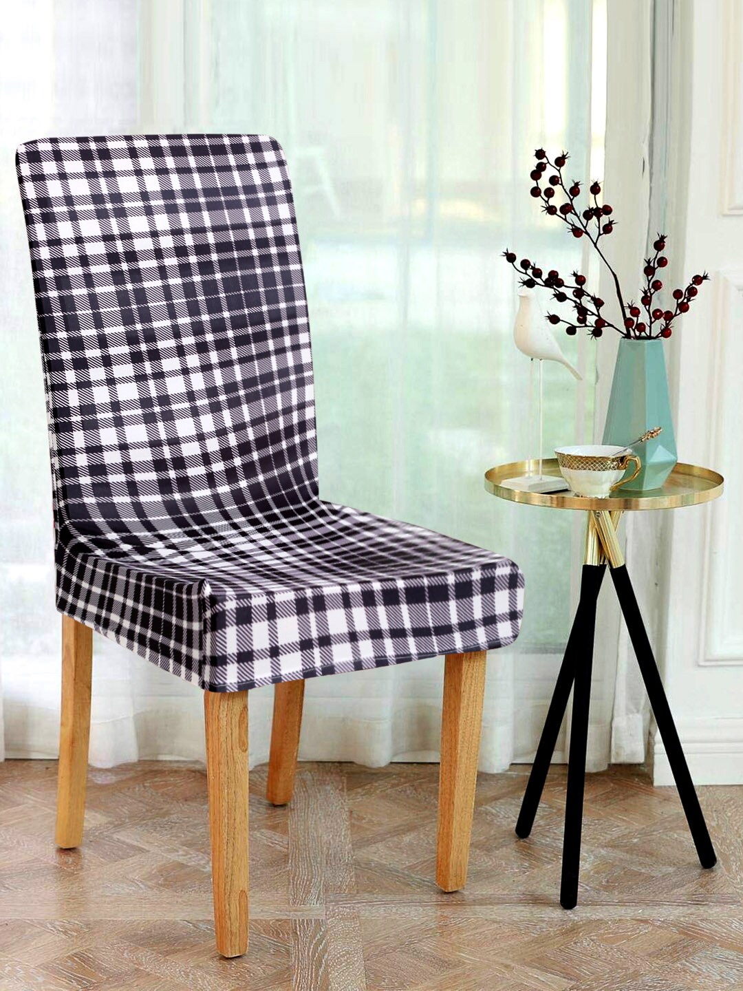 Alina decor Set of 6 Black& Grey Digital Printed Chair Covers Price in India