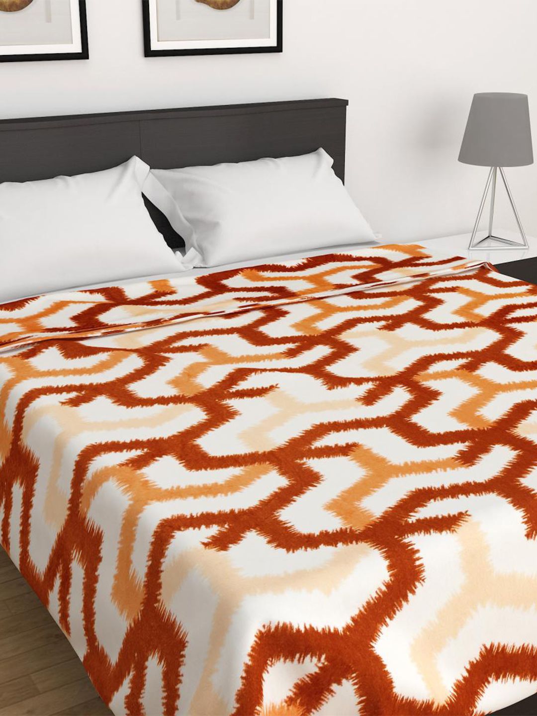 Home Centre Peach-Coloured & Off White Geometric Summer 210 GSM Double Bed Comforter Price in India