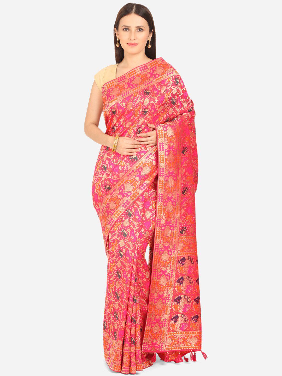 BOMBAY SELECTIONS Women Magenta Woven Design Banarasi Saree Price in India