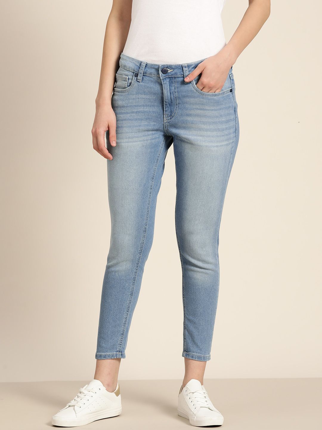 ether Women Blue Skinny Fit Light Fade Stretchable Jeans Price in India