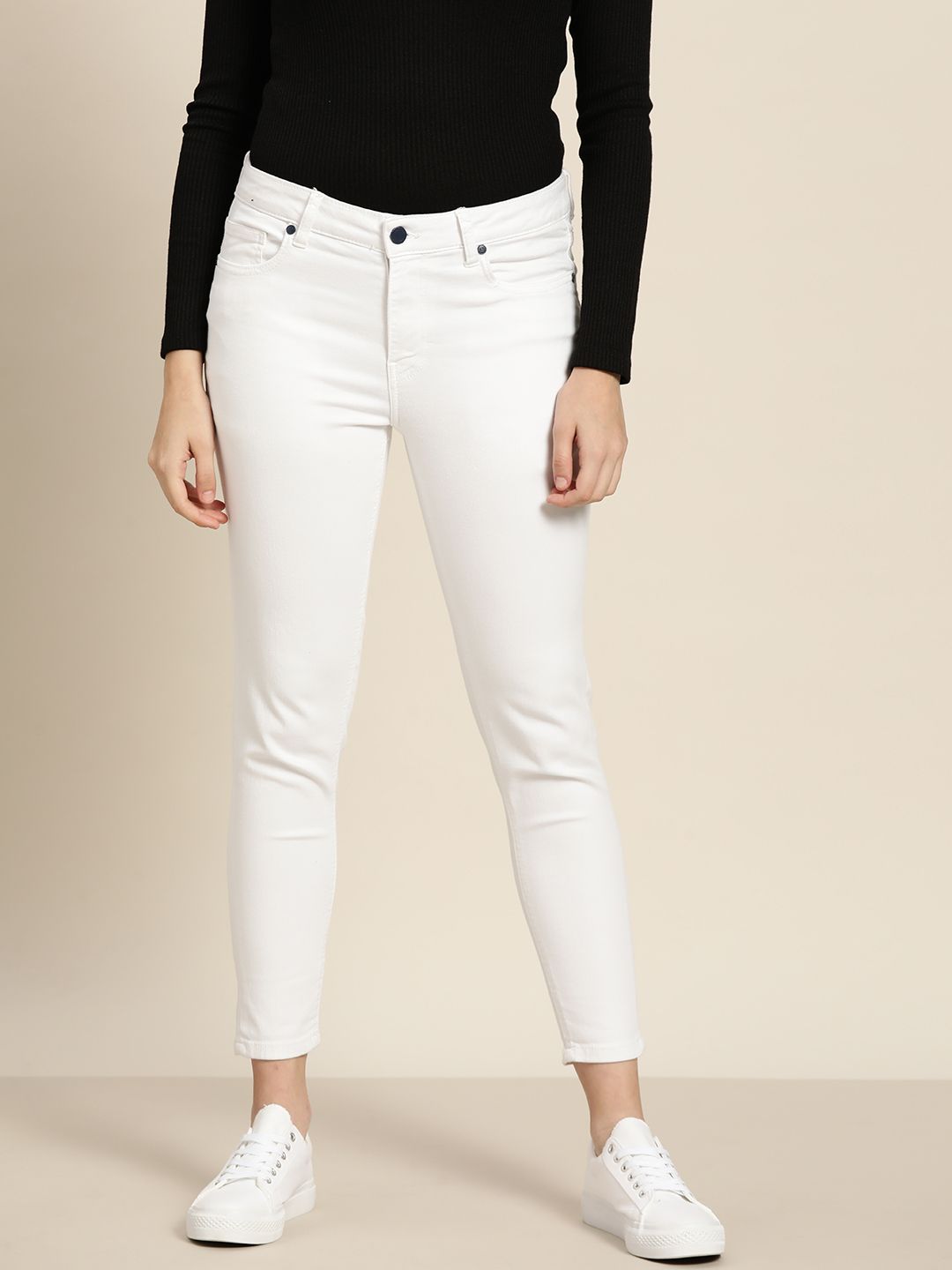 ether Women White Skinny Fit Stretchable Jeans Price in India
