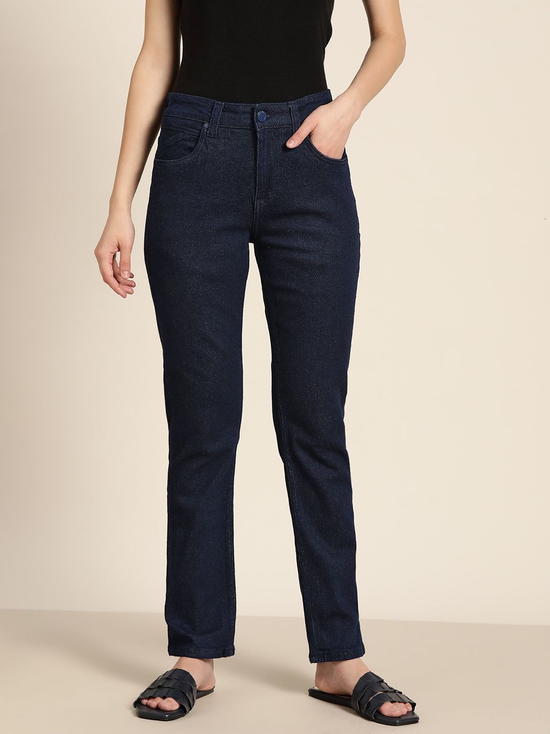 ether Women Navy Blue Slim Tapered Fit Stretchable Jeans Price in India