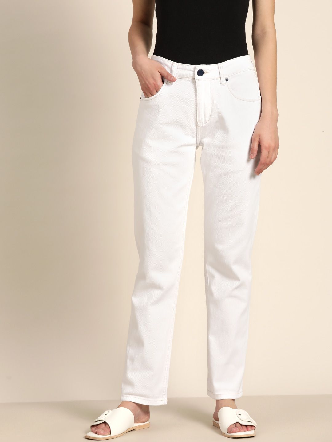ether Women White Slim Tapered Fit Stretchable Jeans Price in India