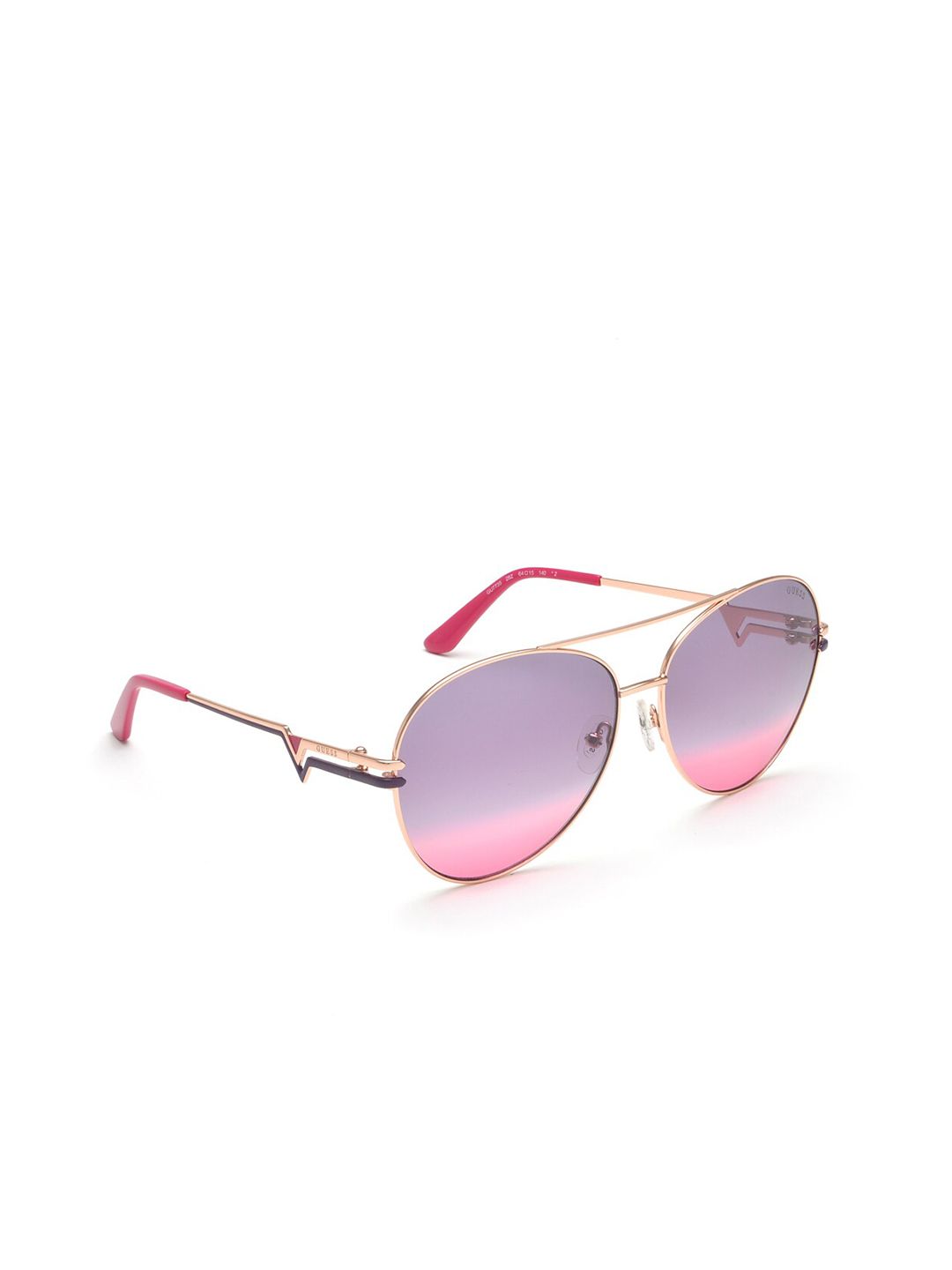 GUESS Women Pink Lens & Gold-Toned Full Rim Aviator Sunglasses Price in India