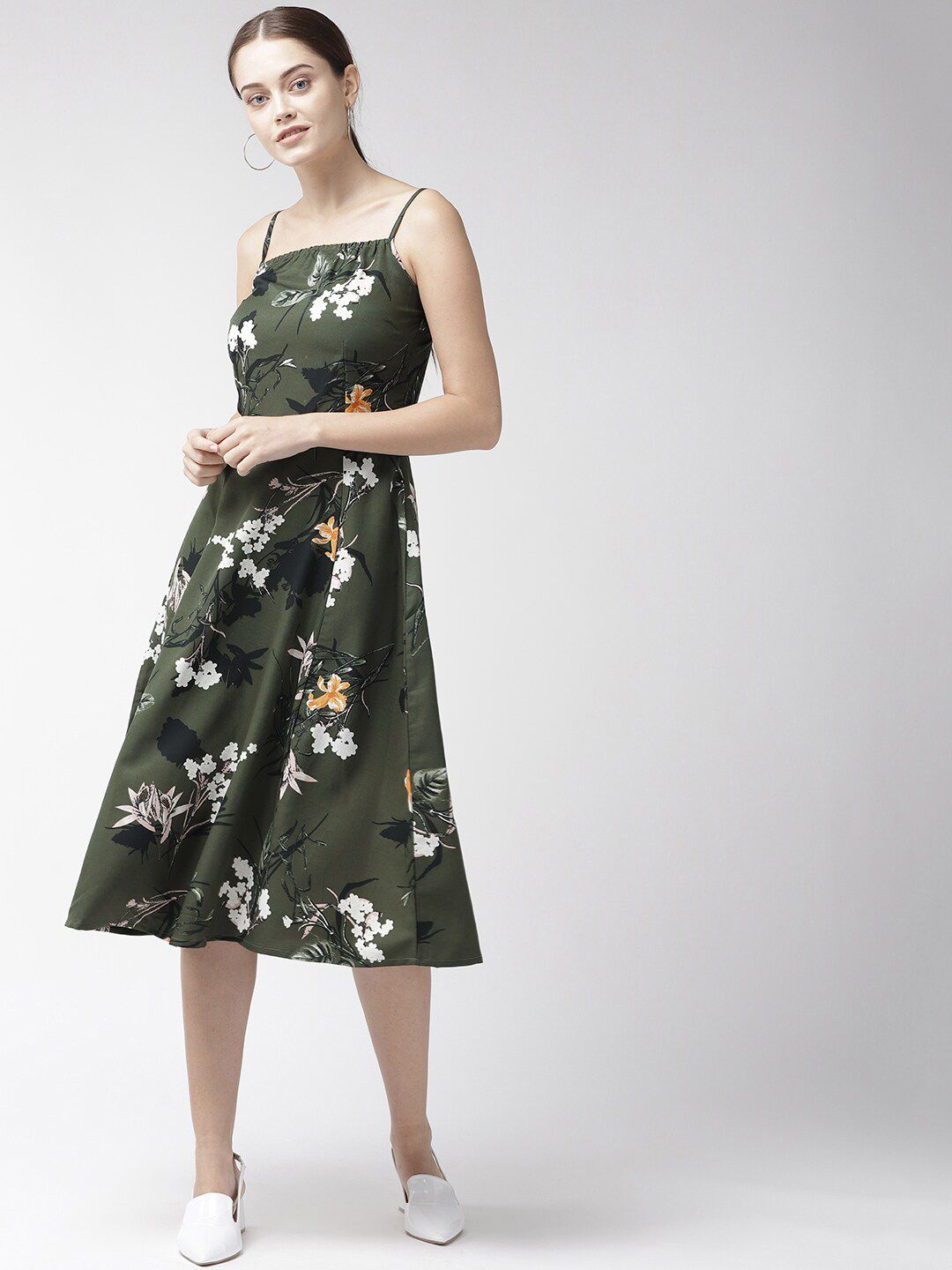 plusS Olive Green Floral Midi Dress Price in India