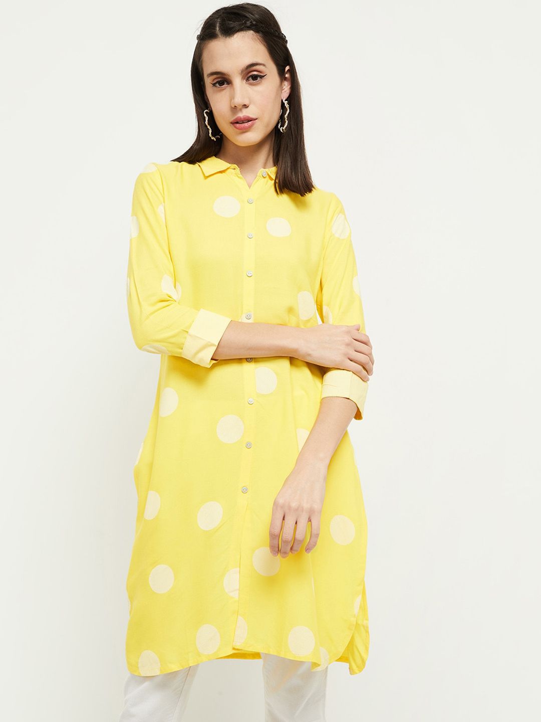 max Women Yellow Printed Kurta Price in India