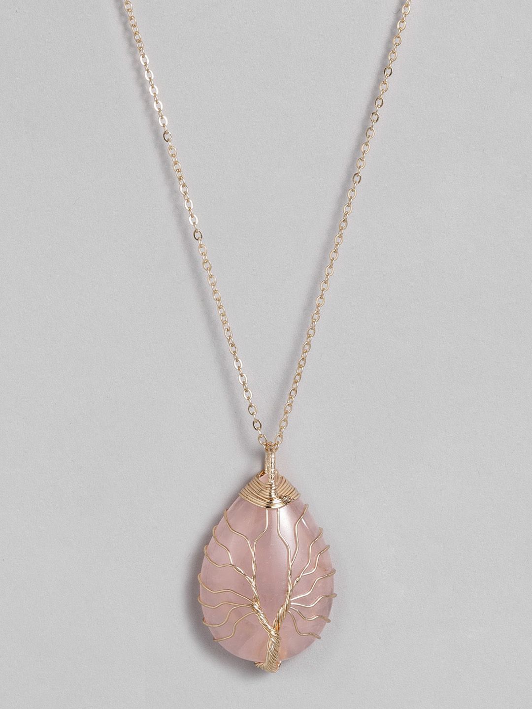 EL REGALO Pink & Gold-Toned Tree of Life Teardrop Studded Handcrafted Link Necklace Price in India