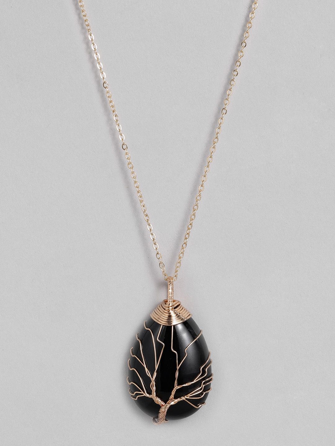 EL REGALO Black & Gold-Toned Tree of Life Teardrop Studded Handcrafted Link Necklace Price in India