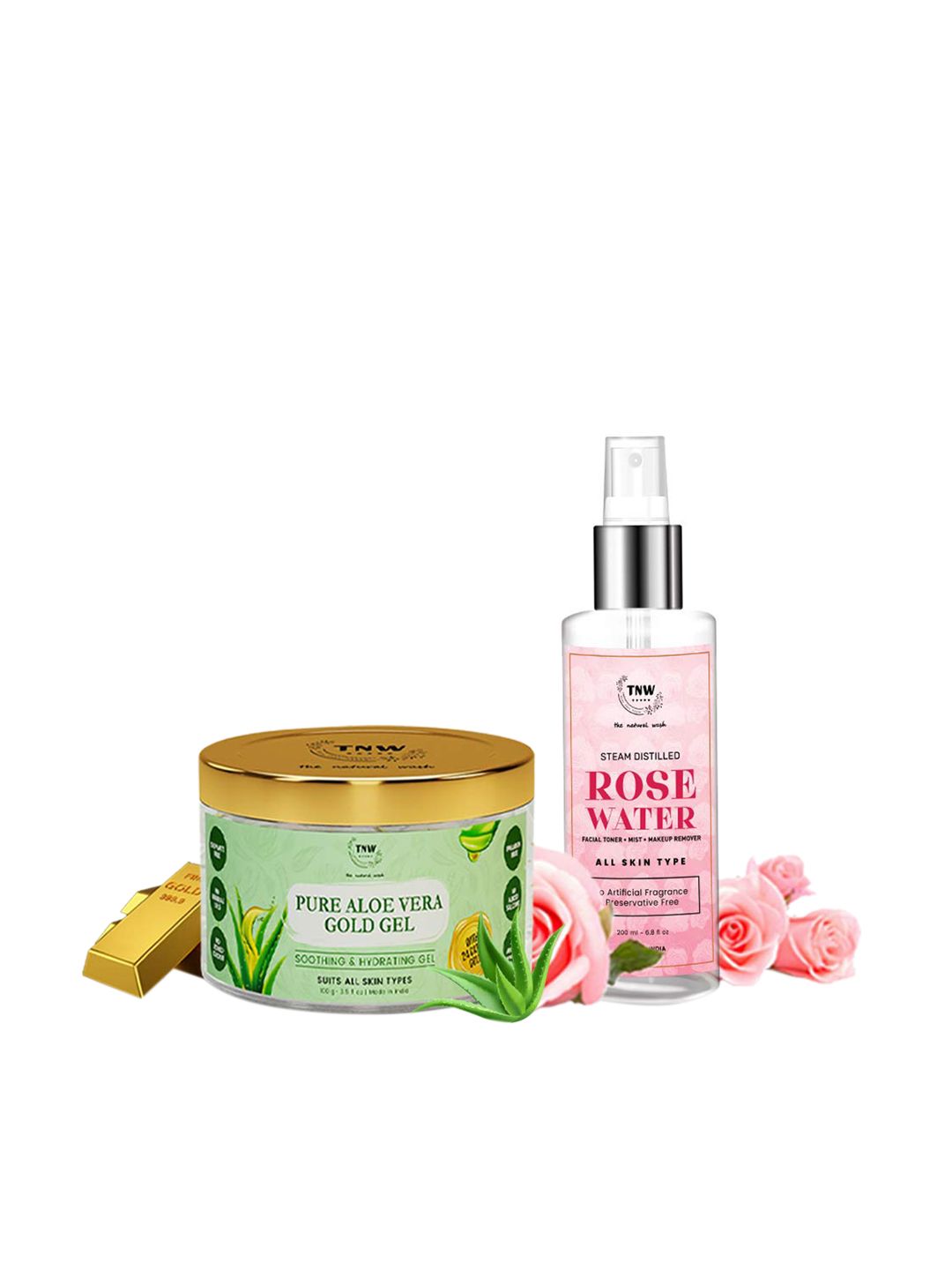 TNW the natural wash Set of 2 Rose Water & Pure Aloe Vera Gold Gel