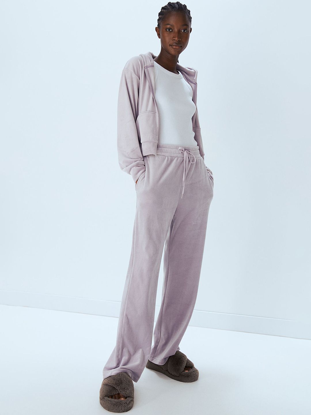 H&M Women Purple Velour Trousers Price in India