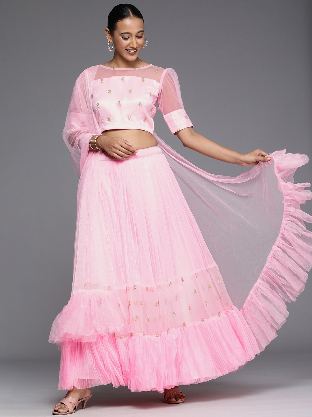 Mitera Pink Semi-Stitched Lehenga & Unstitched Blouse With Dupatta Price in India