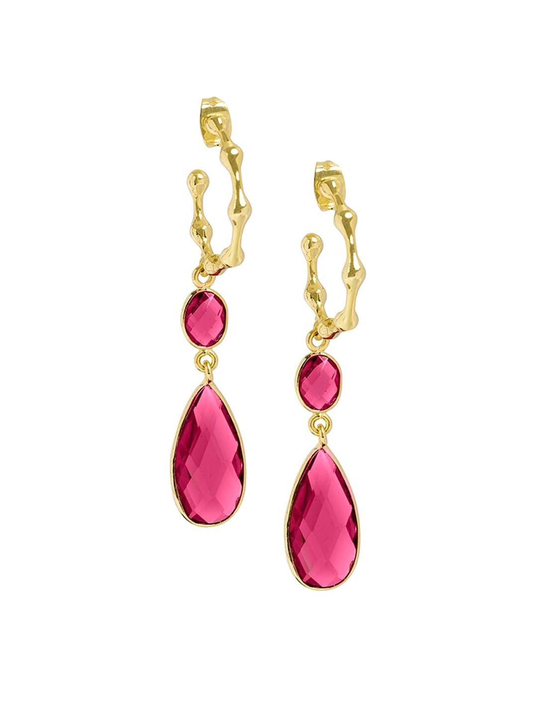 Mikoto by FableStreet Red & Gold-Plated Contemporary Drop Earrings Price in India