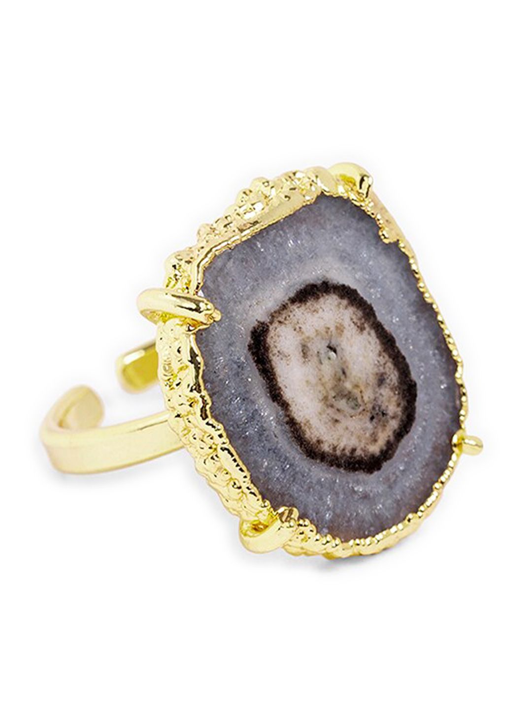 Mikoto by FableStreet Gold-Plated & Grey Quartz Stone Studded Finger Ring Price in India