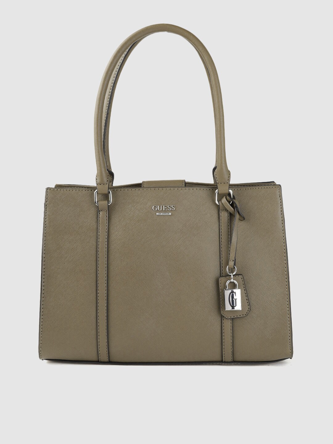 GUESS Women Olive Green Textured Structured Shoulder Bag Price in India