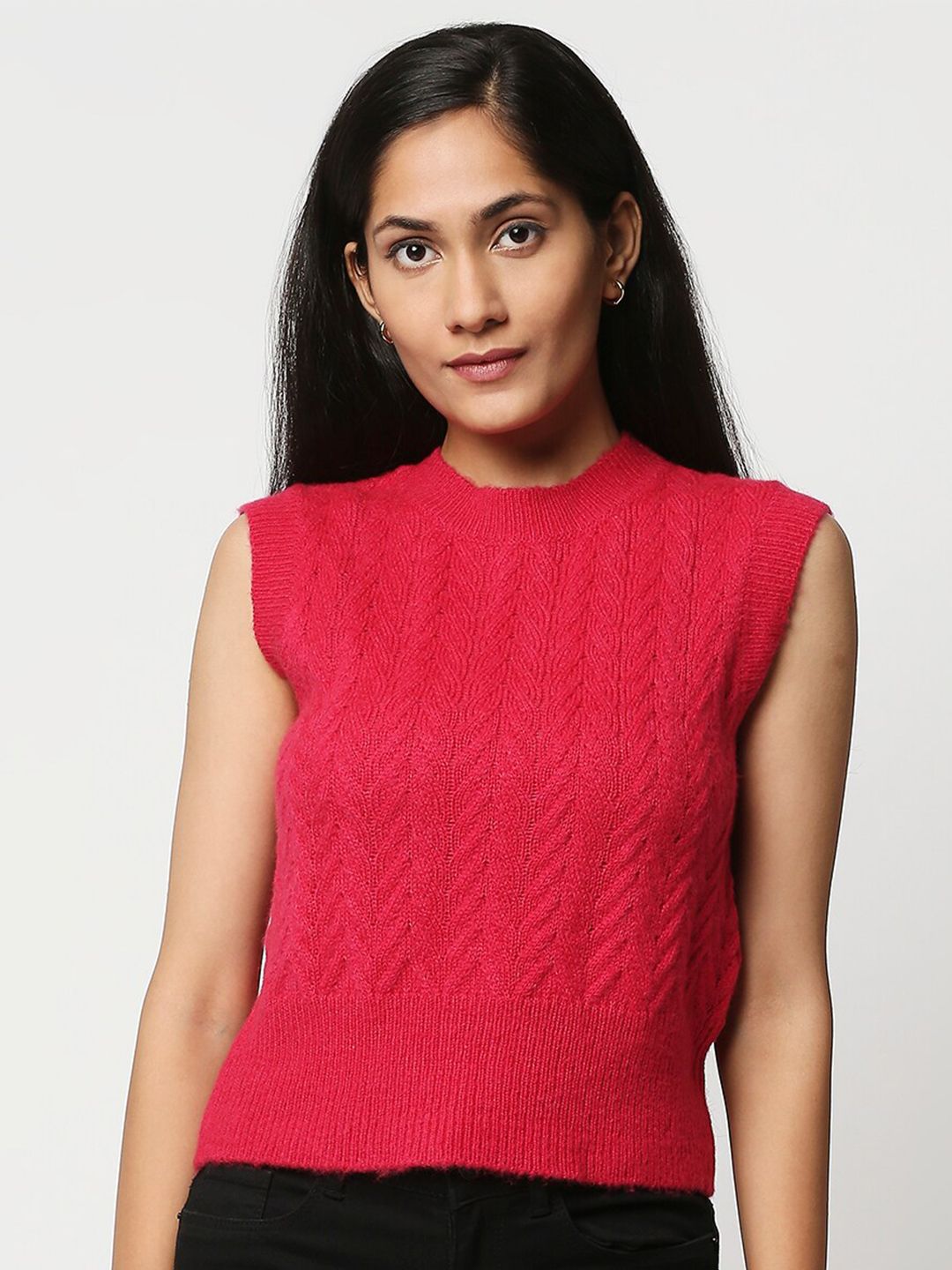 20Dresses Women Pink Cable Knit Crop Acrylic Pullover Price in India