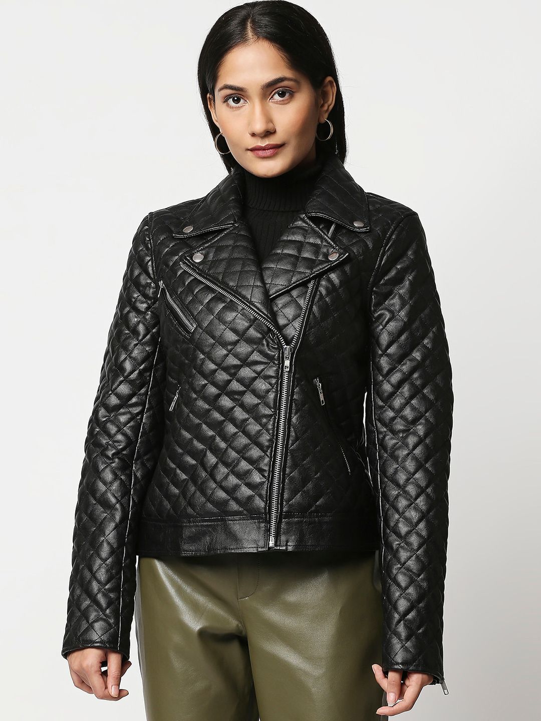 20Dresses Women Black Quilted Biker Jacket Price in India