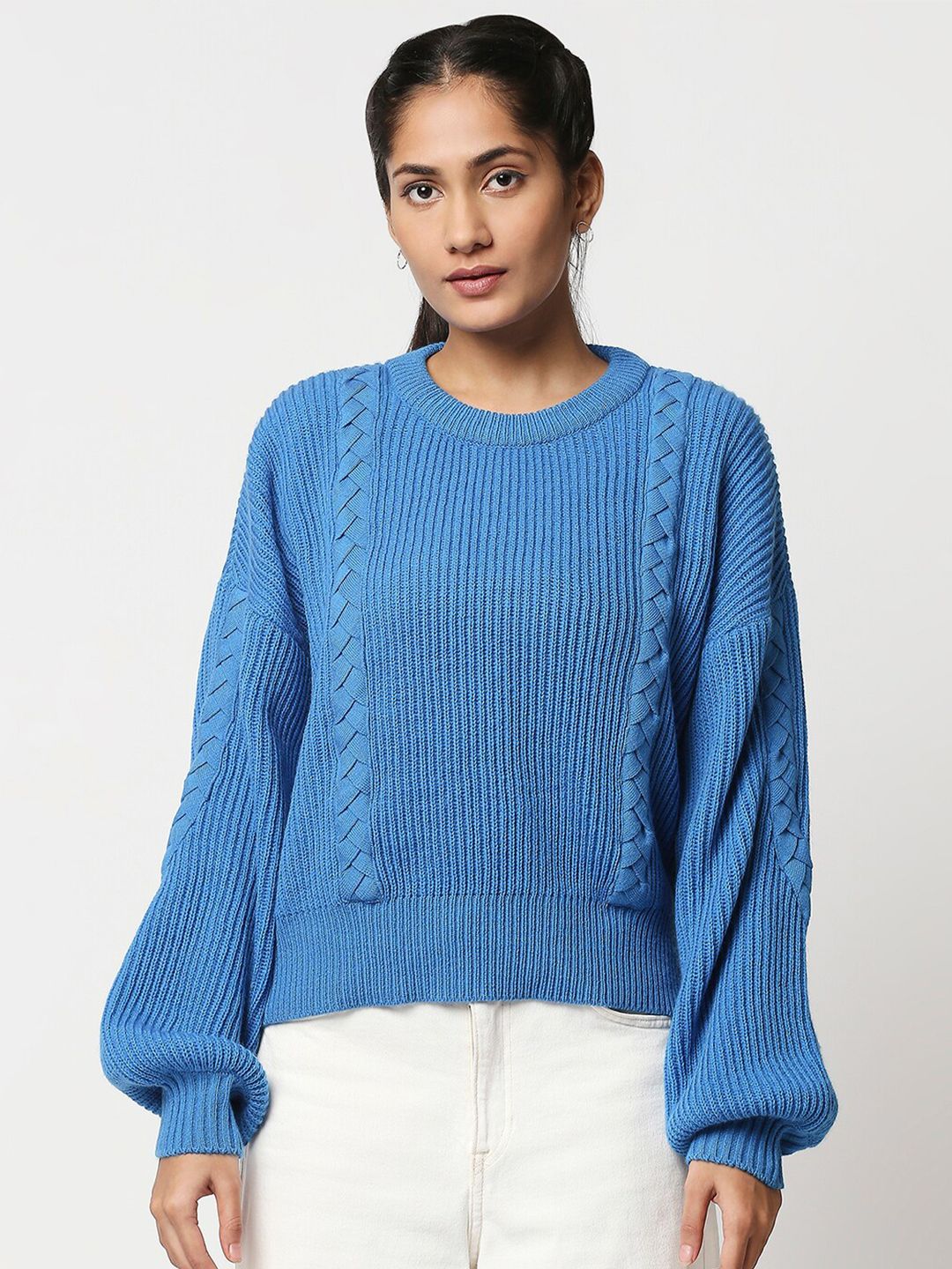 20Dresses Women Blue Cable Knit Acrylic Pullover Price in India