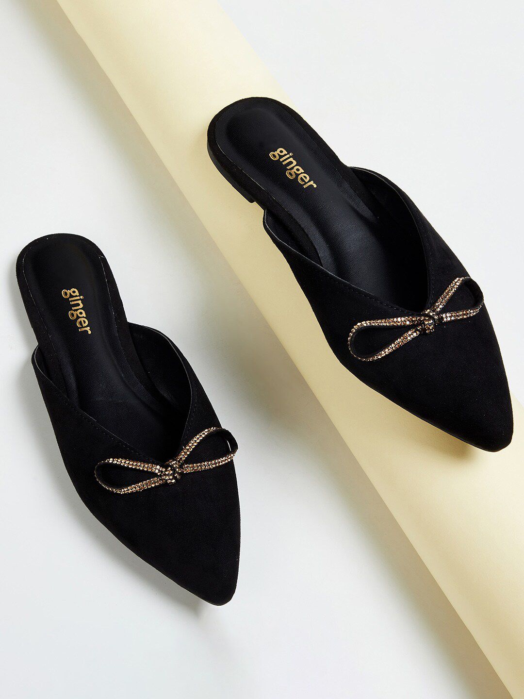 Ginger by Lifestyle Women Black Party Mules Flats Price in India