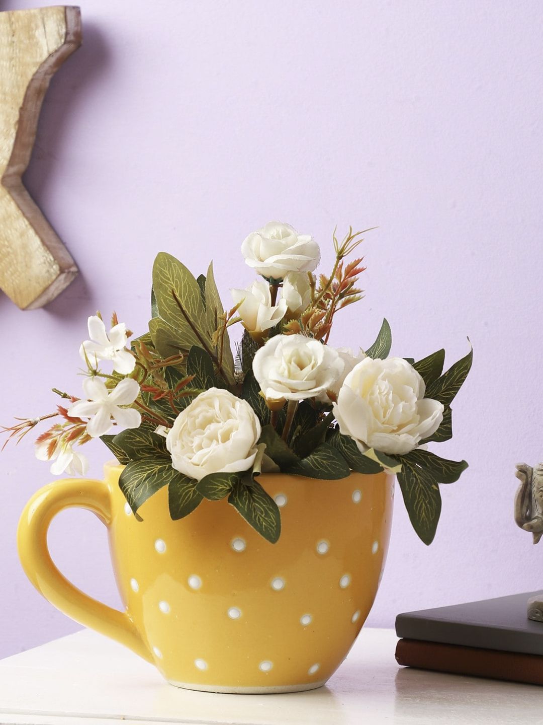 The Decor Mart Yellow & White Printed Ceramic Flower Pot Price in India