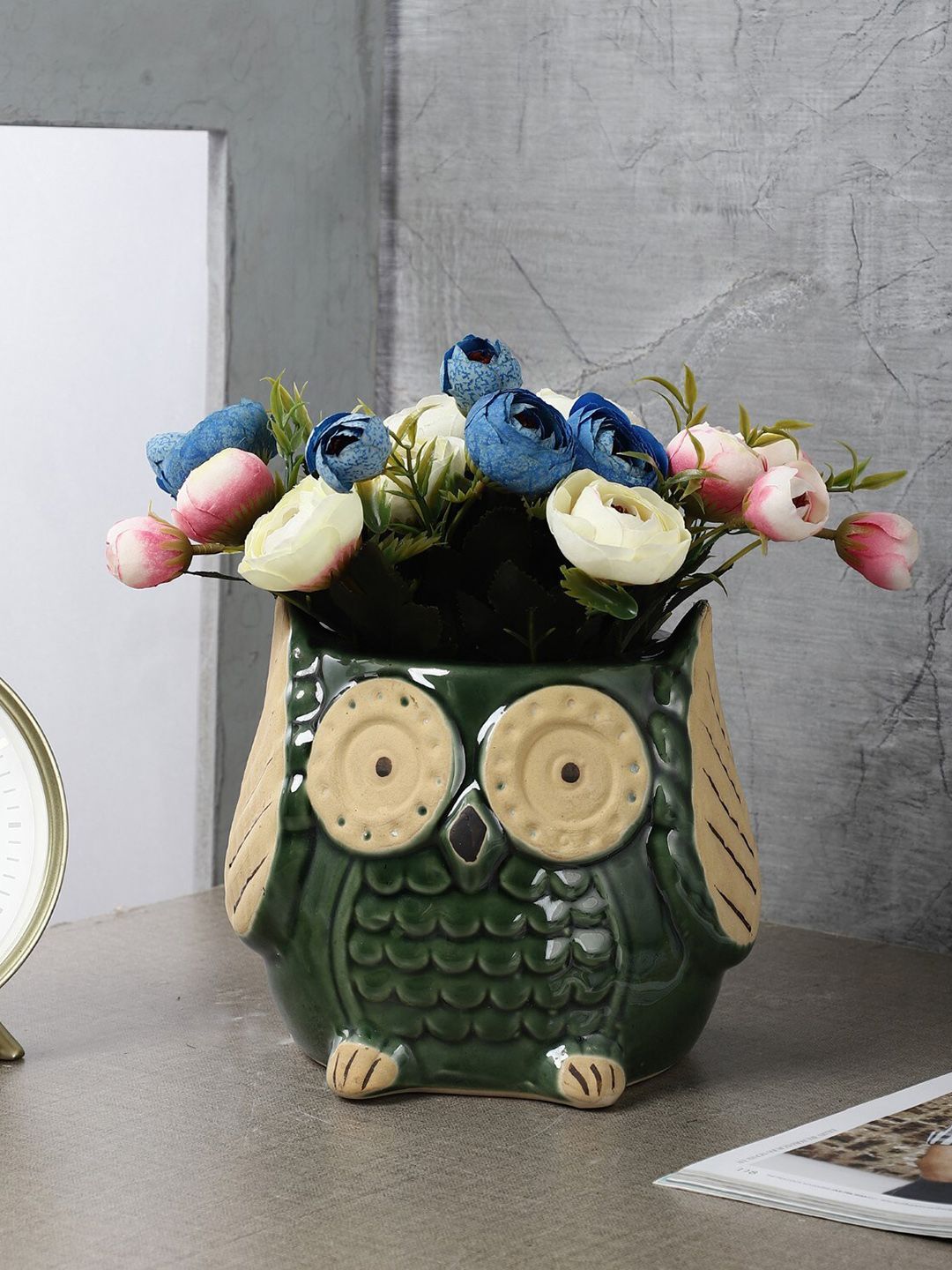 The Decor Mart Green & Beige Textured Ceramic Planters Price in India