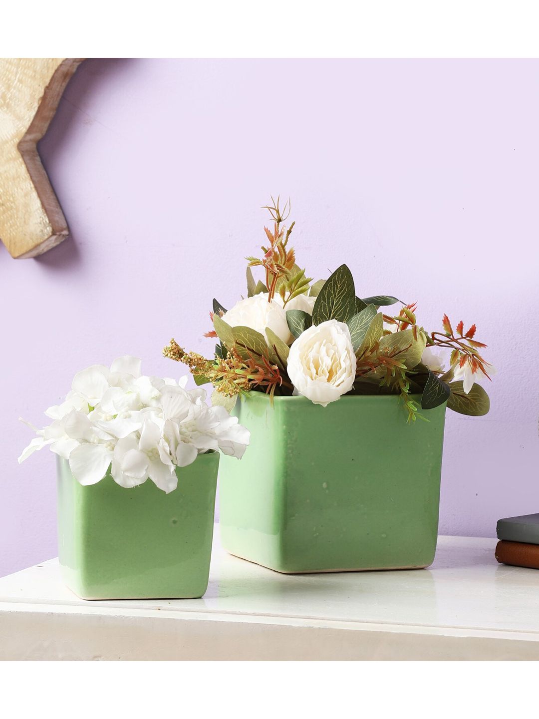 The Decor Mart Set Of 2 Green Solid Ceramic Planters Price in India