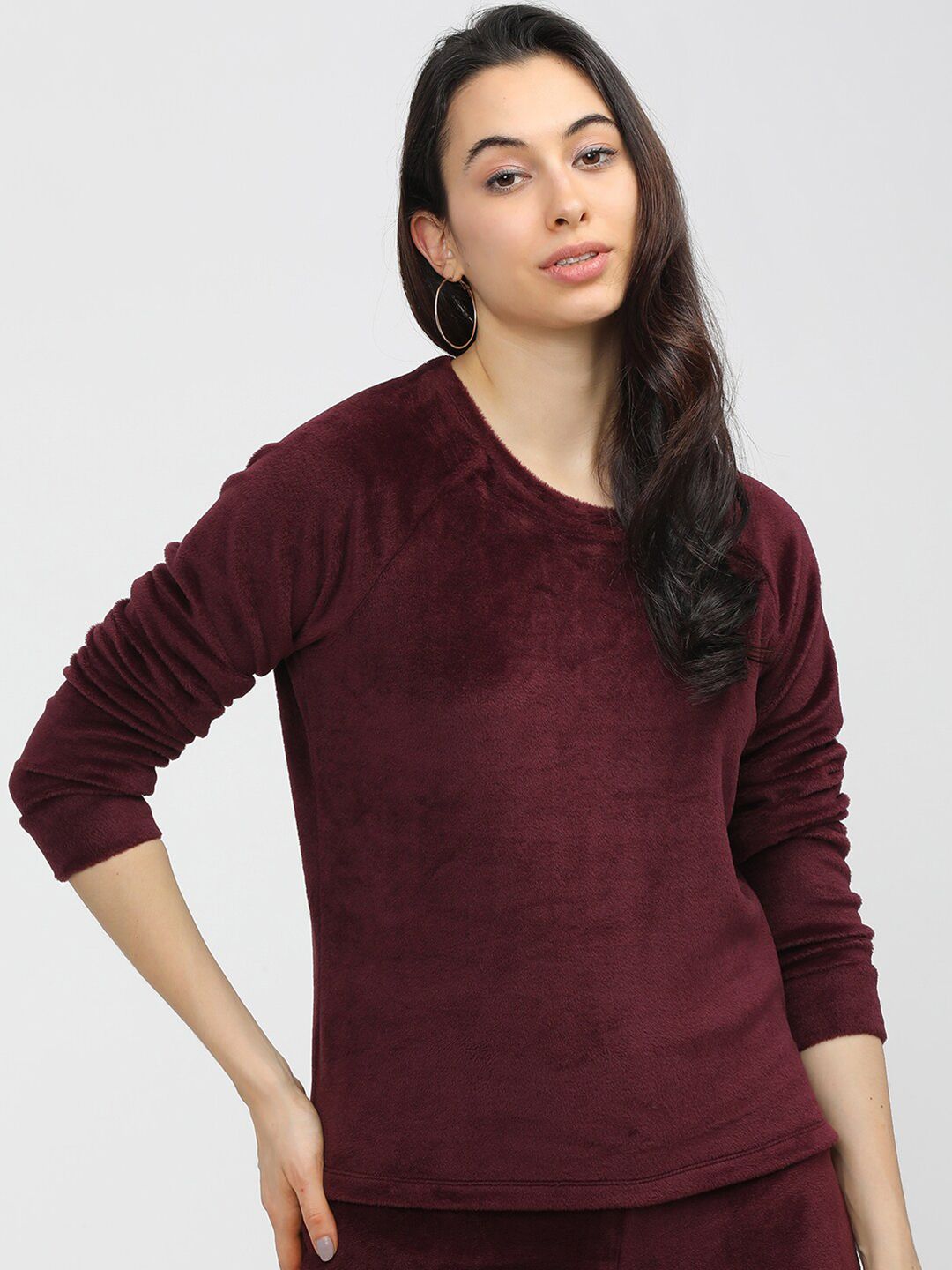 Tokyo Talkies Women Burgundy Solid Sweatshirt Price in India
