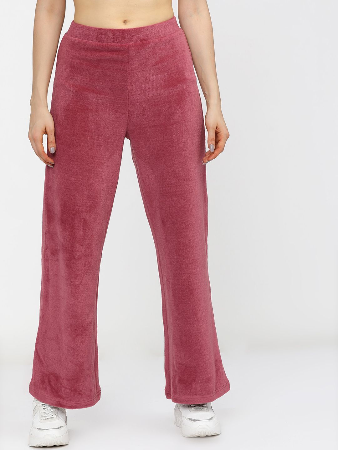 Tokyo Talkies Women Pink Flared Velvet Bootcut Trousers Price in India