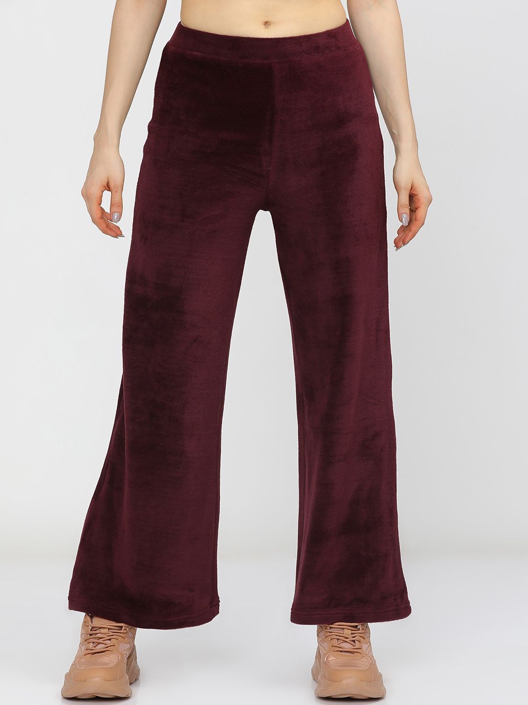 Tokyo Talkies Women Burgundy Flared Trousers Price in India