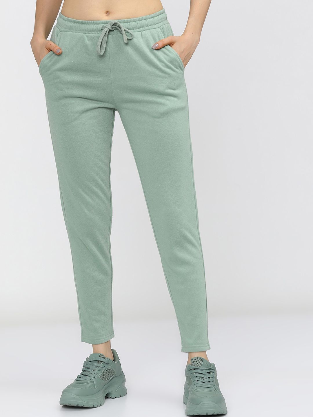 Tokyo Talkies Women Mint Green Solid Slim-Fit Track Pants Price in India