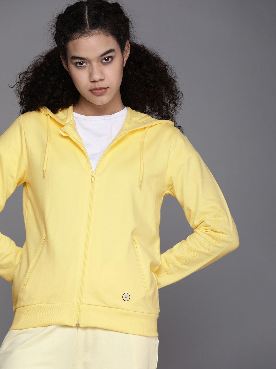 Allen Solly Woman Women Yellow Hooded Sweatshirt Price in India