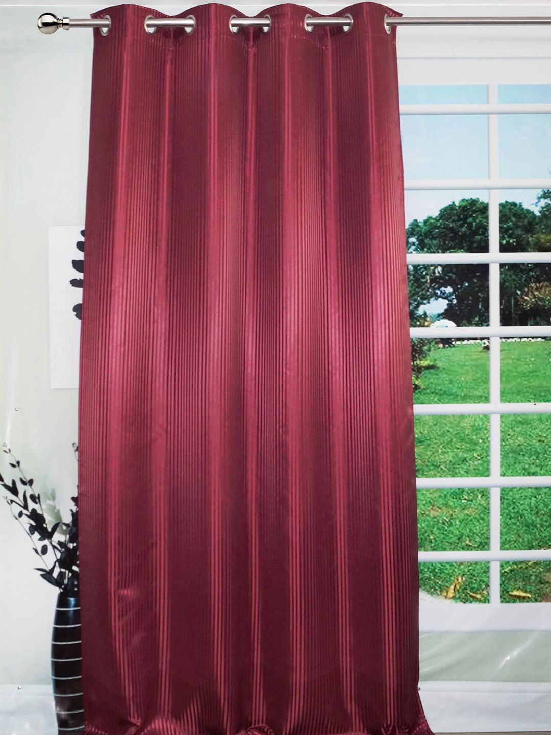 Lushomes Maroon Striped Satin Door Curtain Price in India