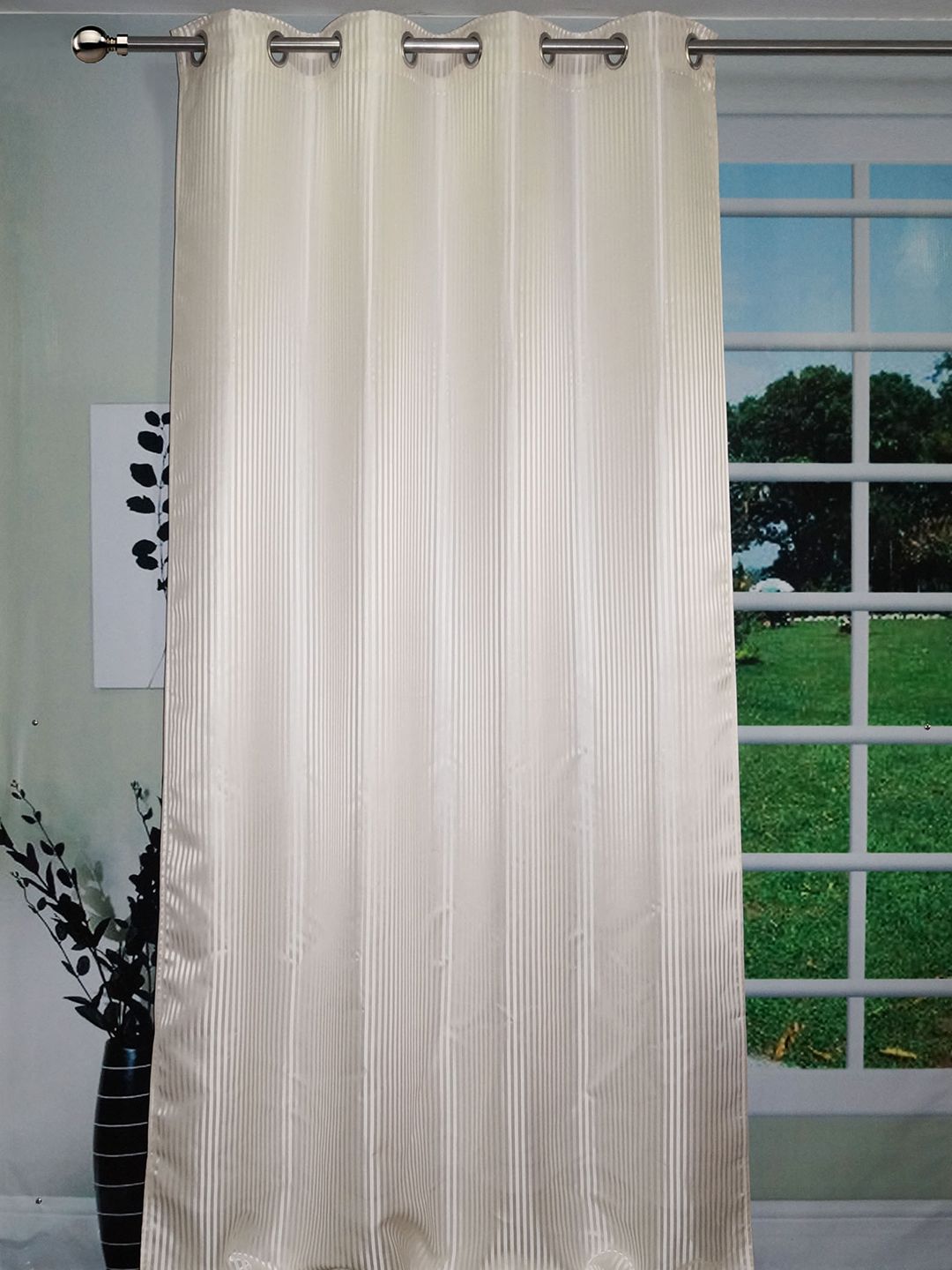 Lushomes Off White Striped Door Curtain Price in India