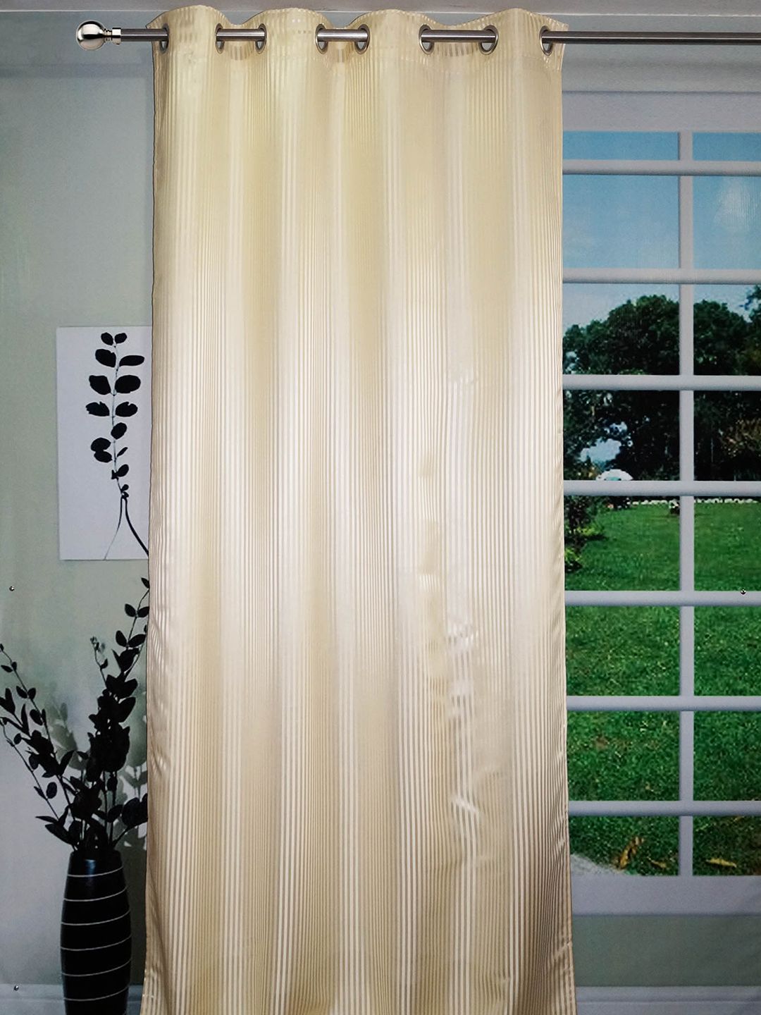 Lushomes Cream-Coloured Striped Satin Door Curtain Price in India