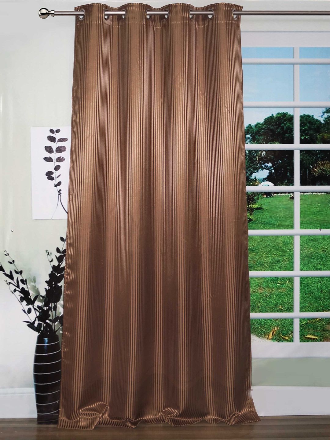 Lushomes Brown Striped Door Curtain Price in India