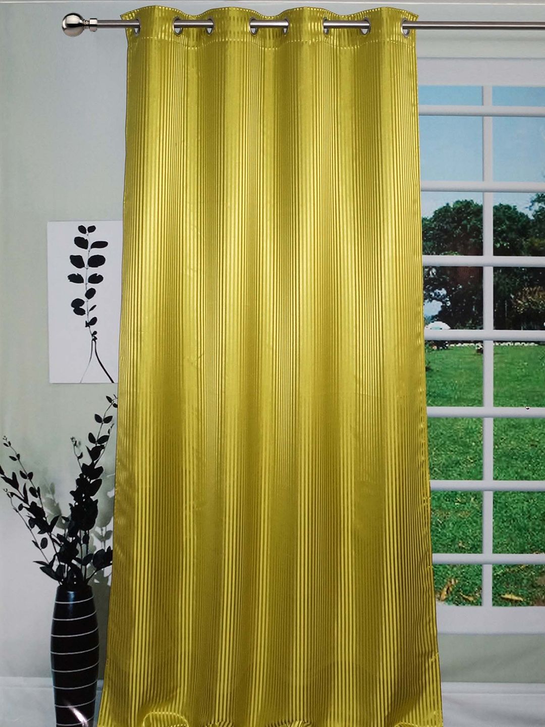 Lushomes Green Striped Long Door Curtain Price in India