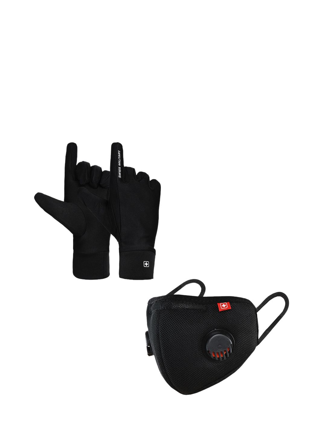 SWISS MILITARY Black Super Guard Reusable Anti-Bacterial Gloves With 6 Ply Mask Price in India