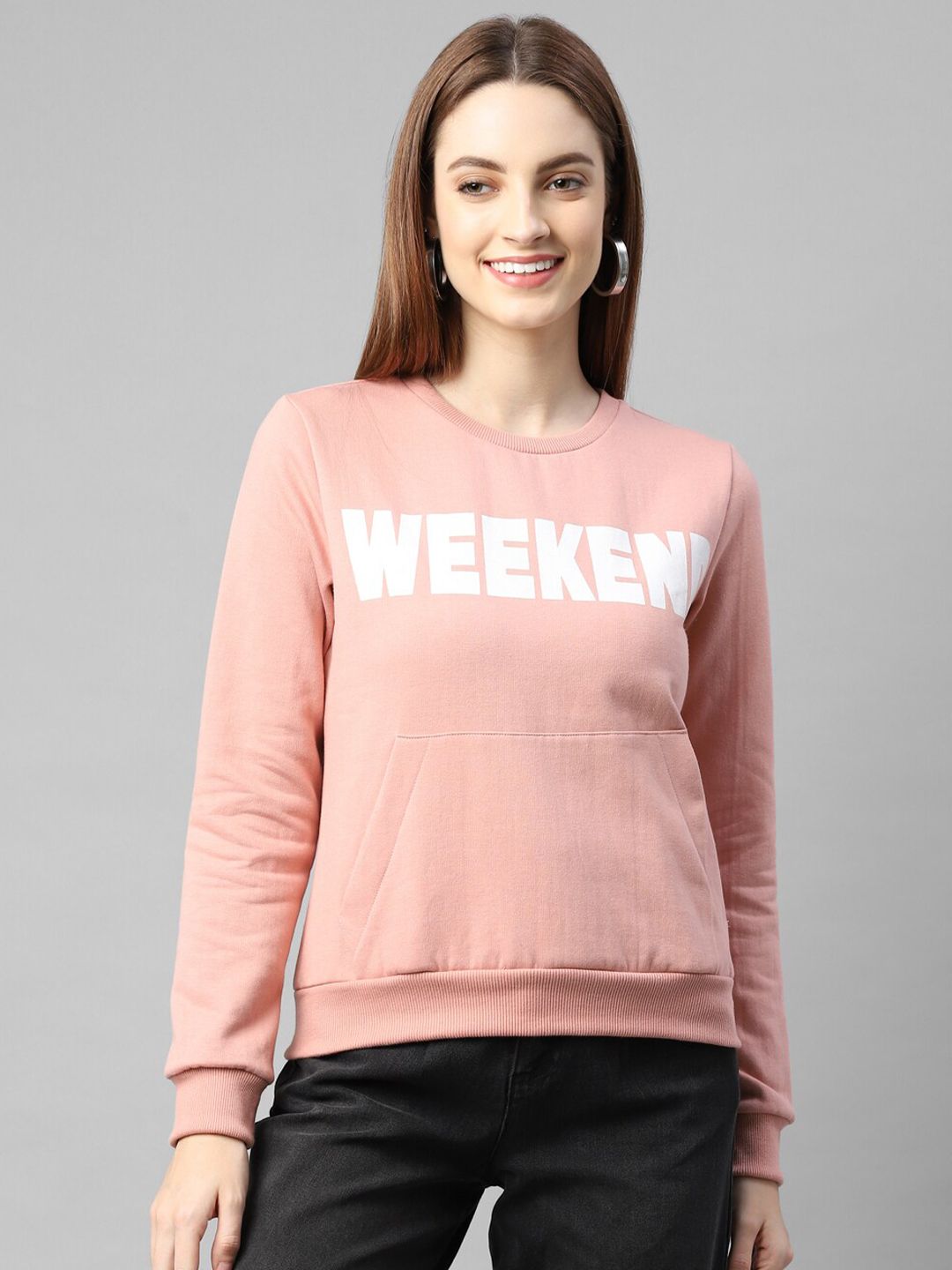 Rigo Women Peach Printed Sweatshirt Price in India